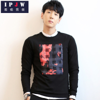 IPJW春季新款韩版男士长袖T恤圆领卫衣潮个性修身套头棒球衫男T