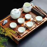 陶瓷茶具 整套茶具套装特价 实木功夫茶盘套装 功夫茶具 茶海茶托