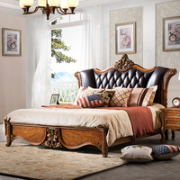 温迪居品家具美式实木床双人床1.8米乡村床 奢华欧式真皮婚床特价