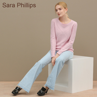 sara phillips2016秋冬新款羊绒衫 女 圆领粗针绞花毛衣针织衫