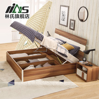 林氏家具现代简约气动板式床1.5双人床1.8米高箱储物硬板床CP4A-B