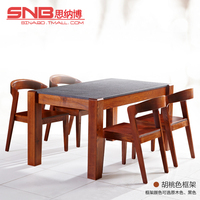 火烧石餐桌 现代简约水曲柳实木 大理石餐桌椅组合中式玄武石餐桌