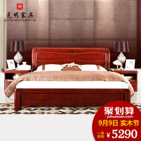 光明家具 现代中式全实木水曲柳双人床1.8米 简约卧室婚床实木床