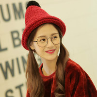 韩版秋冬帽子女可爱毛球尖顶毛线针织巫师帽保暖卷边尖尖帽子女潮