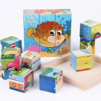 木质9粒六面画拼图宝宝婴儿童3D立体积木制益智力玩具1-2-4-6-8岁