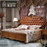 丽蒙保美式实木床新古典皮床1.8米双人床欧式乡村雕花卧室家具L4