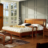 百谷 实木床1.8米婚床1.5米高端柚木实木床 现代简约实木家具S02