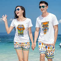 沙滩情侣装夏装韩版短袖t恤衫套装蜜月海边度假男女休闲半袖显瘦