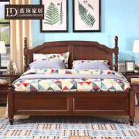 美式乡村纯全实木床1.8米双人床1.5大床欧式复古简约婚床卧室家具