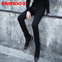 恩尔多斯原创设计款秋季黑色牛仔裤男青少年个性弹力修身小脚裤子