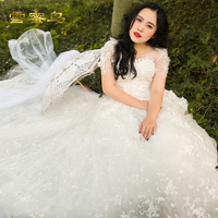 雪蜜鸟预售大码婚纱礼服 2016新款韩式新娘显瘦拖尾婚纱 韩版蕾丝