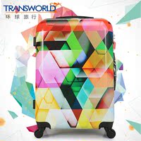 Transworld行李箱万向轮女拉杆箱炫彩世界旅行登机箱TSA密码硬箱