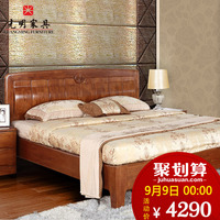 光明家具 进口水曲柳双人床1.8米全实木床现代中式卧室实木家具床