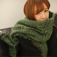 韩版绿色格子围巾冬季加厚披肩保暖围巾女式围巾学生女士围巾韩国