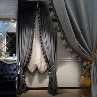 客厅欧式窗帘美式灰色丝绒卧室遮光定制现代成品韩式白色窗纱纯色
