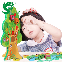 儿童早教益智木质制串珠 圣诞树 弱视训练穿珠子玩具 1-3-7岁