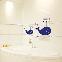 浴室墙贴卫生间玻璃贴纸瓷砖贴 墙纸自粘儿童房墙贴画可爱鲸鱼