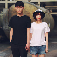 韩国夏季原宿纯色纯白纯黑宽松大码简约男女情侣款休闲短袖T恤衫