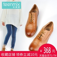 Teenmix/天美意秋季专柜同款牛皮革复古英伦风女单鞋6RY21CM5