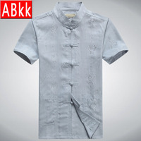 ABKK/奥百克中国风爸爸唐装短袖衬衫中式男装中老年棉麻父亲装