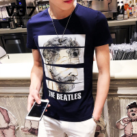 V37夏季男士短袖T恤男圆领韩版修身青年男装印花半袖体恤潮流衣服