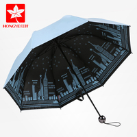 红叶三折黑胶两用晴雨伞女强防晒小太阳伞防紫外线折叠创意遮阳伞