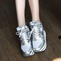 韩版学生网面透气迷彩运动风休闲鞋女夏季厚底隐形内增高女鞋单鞋