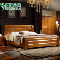 日翔 新中式实木床1.8米双人床简约现代家具床 主卧床1.5m橡木床
