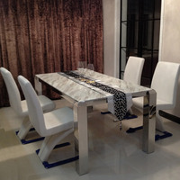 蓝澜 大理石餐桌椅组合6人现代简约长方形钢化玻璃饭桌小户型餐桌