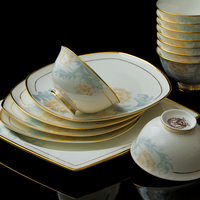 景德镇陶瓷器手绘58头高档欧式骨瓷餐具套装 家用送礼碗盘碟 出口