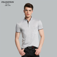 法兰诗顿夏季商务休闲修身短袖t恤男装立领混纺双层领纯色polo衫