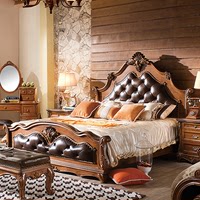 温迪居品家具 美式实木床软靠真皮欧式床双人床1.8米乡村婚床卧室