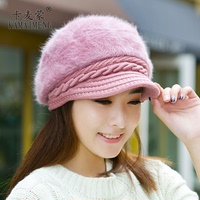 卡麦蒙 2015秋冬韩版女士兔毛帽保暖帽可爱潮加厚双层贝雷针织帽