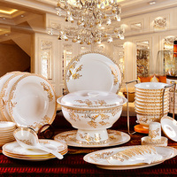 碗套装 景德镇陶瓷餐具 56头骨瓷骨瓷餐具套装碗盘 防烫高脚碗