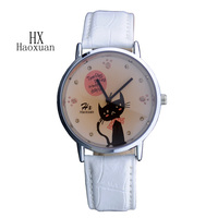 皓轩女生韩版个性时尚学生手表小猫眯 女款少女表手表 可爱时装表