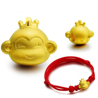 黄金猴生肖羊3D硬金十二生肖皇冠猴子本命年转运珠红绳手链男女款