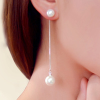 后挂式耳钉白色珍珠耳坠S925银耳环女长款日韩国版简约气质耳饰品