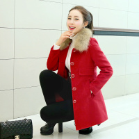 中长款毛呢外套女大衣2015冬季新款韩版女装大毛领加棉毛呢大衣