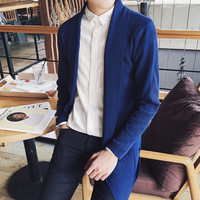 秋季男士毛衣开衫韩版中长款针织衫披风男装修身纯色线衫外套青年
