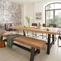 典逸 美式复古铁艺餐桌椅组合多人实木会议办公桌做旧咖啡厅桌椅