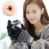 韩版秋冬季毛线手套女可爱保暖加绒加厚针织学生骑车分指手套冬天