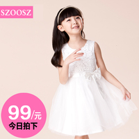 韩国女童公主裙夏装白色连衣裙 儿童蓬蓬裙纱裙裙女大童公主裙