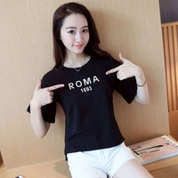 2018夏季韩版新款短袖T恤女学生前短后长半袖宽松短款圆领上衣服