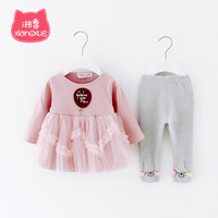 春季女童长袖纱裙两件套1-3岁女宝宝秋装洋气2婴儿衣服儿童套装潮