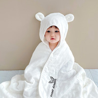 高级新生儿全棉6层纱布吸水宝宝浴巾婴儿包裹巾儿童带帽斗篷包被b