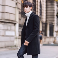 青年韩版中长款风衣男士修身大衣薄款披风春秋季帅气格子休闲外套