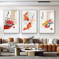 新中式客厅装饰画三联画现代沙发背景墙挂画年年有鱼年画大气壁画