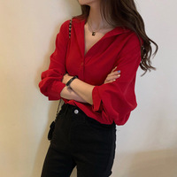 衬衫女士2023春秋装新款韩版时尚显瘦长袖小衫洋气本命年红色上衣