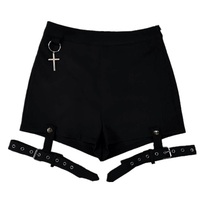 Miub独立设计 暗黑朋克可拆腿环十字架吊坠包臀紧身高腰硬妹短裤