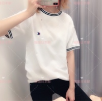 喵喵日本邮 champion 19新 男女款 学院风条纹拼接小logo短袖T恤